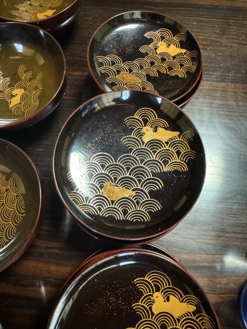 木曽漆器 吸物椀 二十客（蓋付き／江戸後期・手描