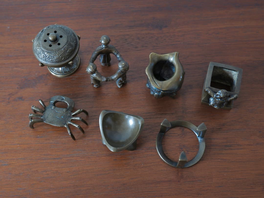 金谷浄雲作　唐銅　七種蓋置　銅製　金属工芸　茶道具　共箱　美術品Q2176