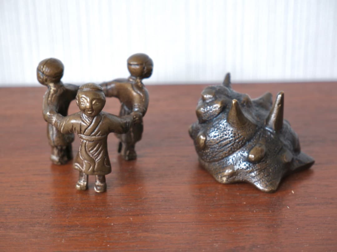 金谷浄雲作　唐銅　七種蓋置　銅製　金属工芸　茶道具　共箱　美術品Q2176