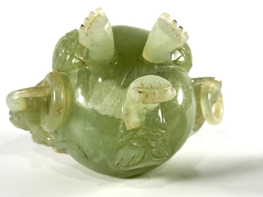 【送料無料・蔵出し】玉石　瑞獣双耳遊環香炉　置物　インテリア　骨董