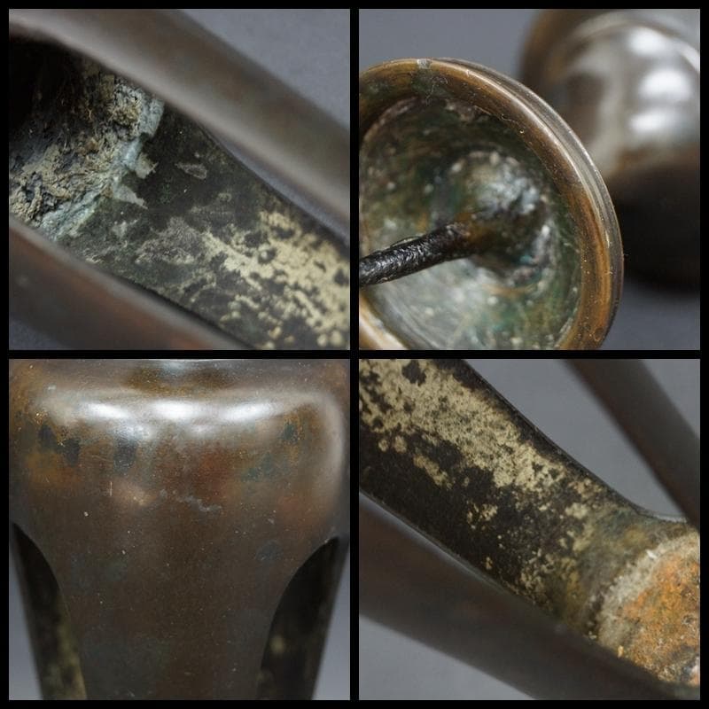 古銅製 龍文堂造 燭台 蝋燭立 一対/茶道具 夜咄道具 仏具☆時代物