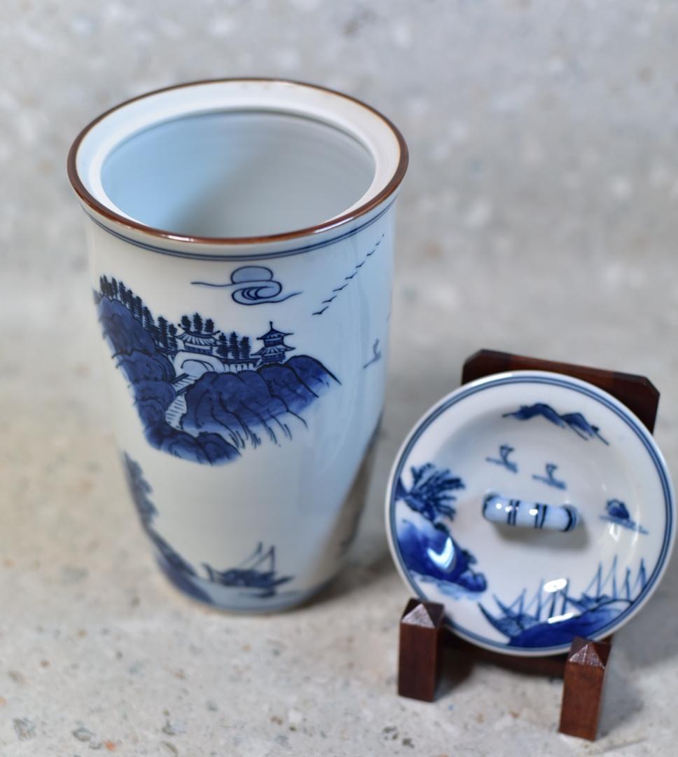 値下げ、平安祥堂作　山水文水指【極上品】　共箱/お茶道具