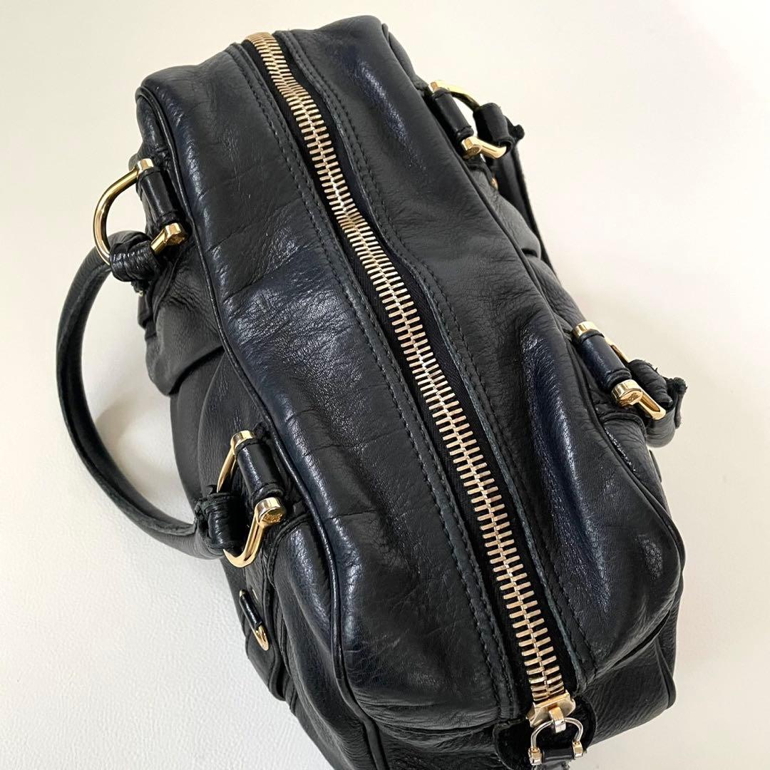 バーバリー ハンドバッグ ブラックレザー メガチェック ホースロゴ ゴールド