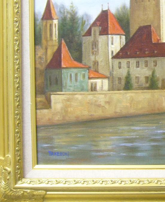 竹内敏彦 絵画 油絵 肉筆油絵 風景画 湖畔 古城 F10