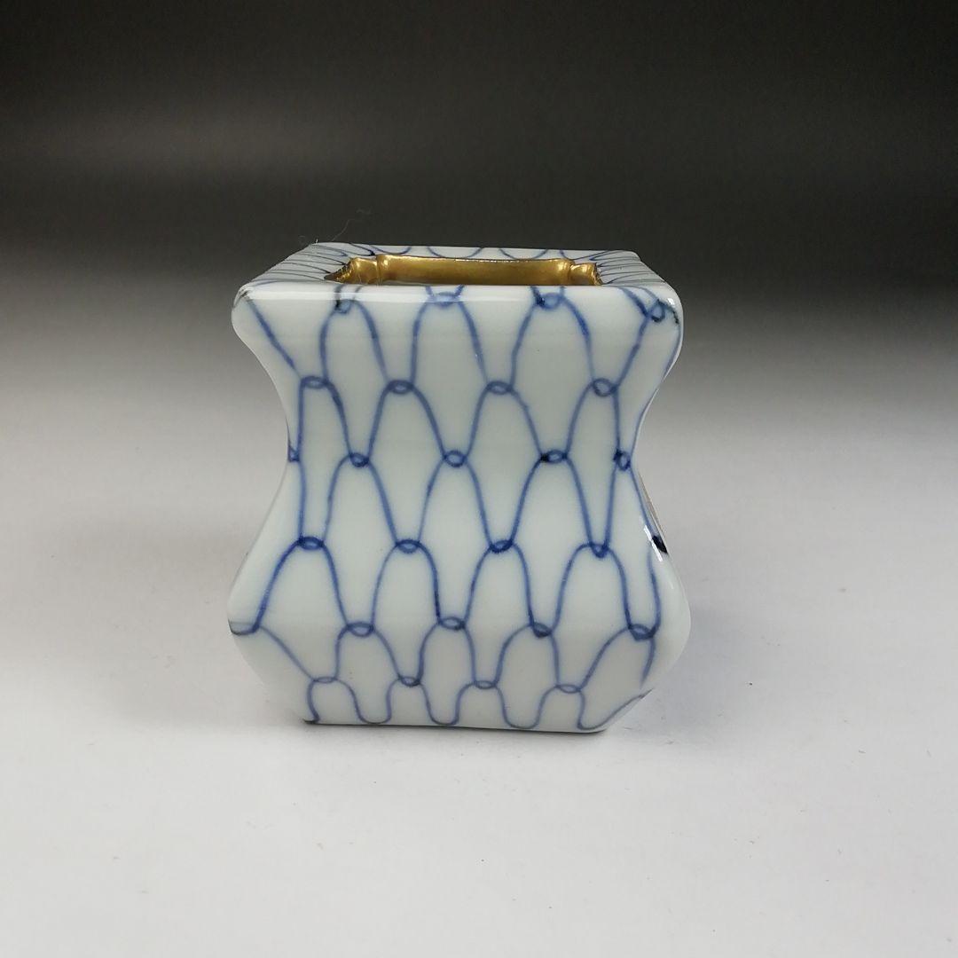 Ｗ１２４　蓋置　『色絵　網目』『高野昭阿弥 造』　共箱　茶道具