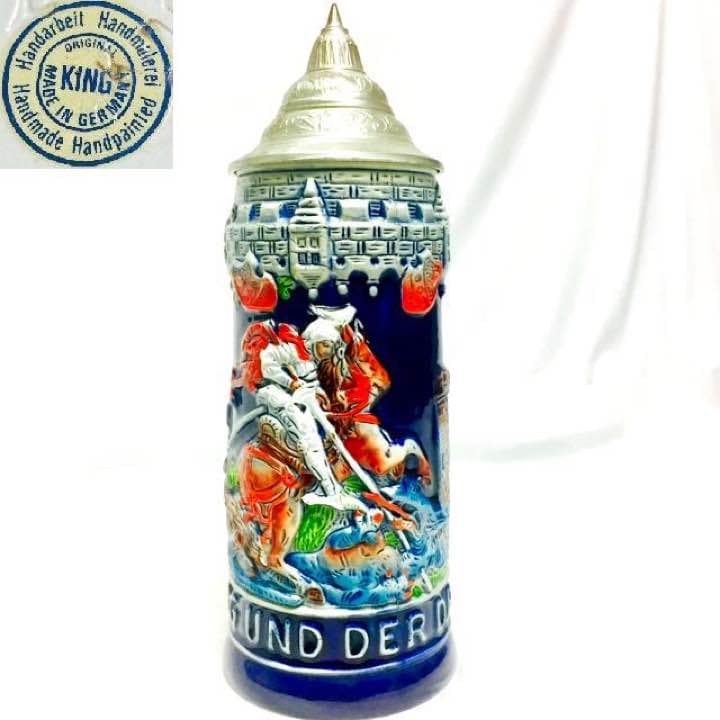 限定品！モールド手作り手塗ドイツ製キング悪竜退治聖ジョージジョッキ