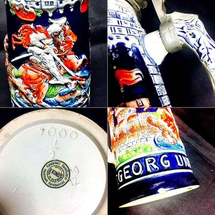 限定品！モールド手作り手塗ドイツ製キング悪竜退治聖ジョージジョッキ