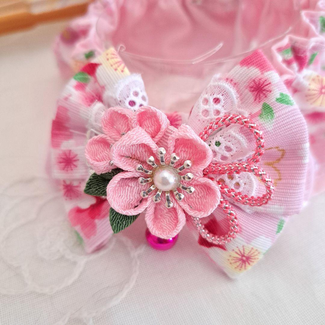 幅広シュシュ、和風妻み細工(ピンク②)わんちゃん猫ちゃん用