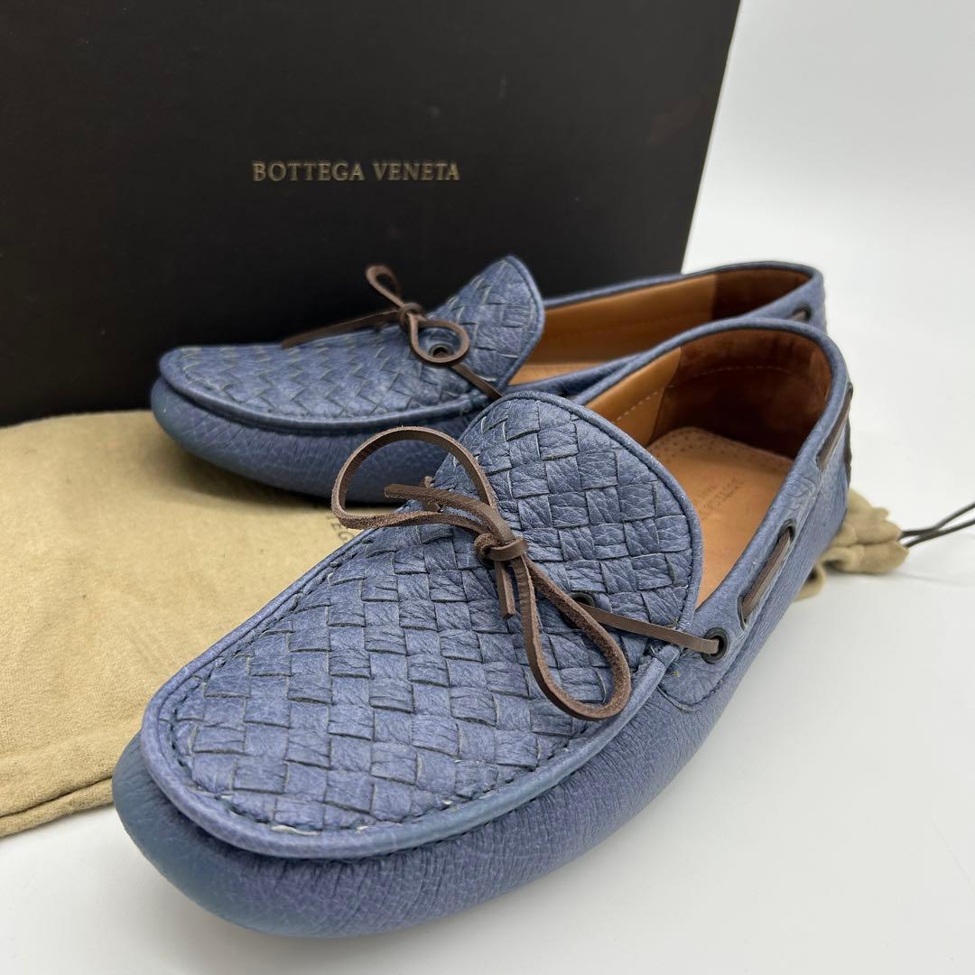 【美品】ボッテガ ヴェネタ モカシン 青 レザー イントレチャート 41.5