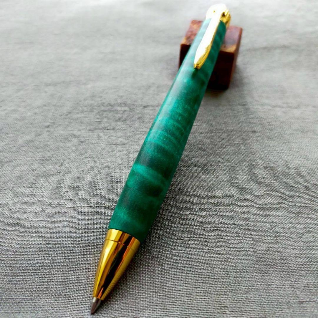 【翠】　スタビライズドウッド　ハンドメイド　木軸ボールペン　G2　ゴールド