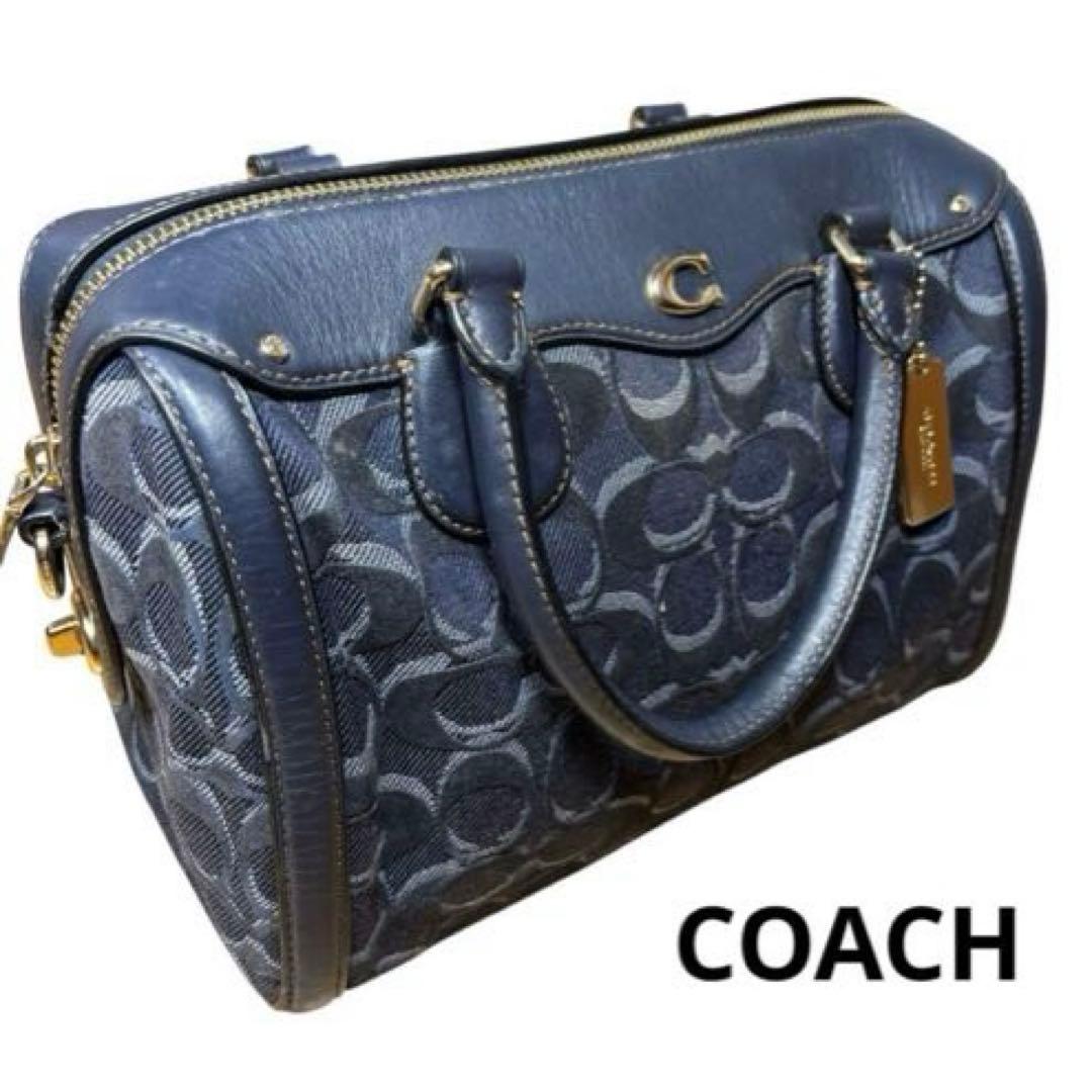 【美品】希少　COACH 2way バッグ シグネチャー　デニム　ボストン