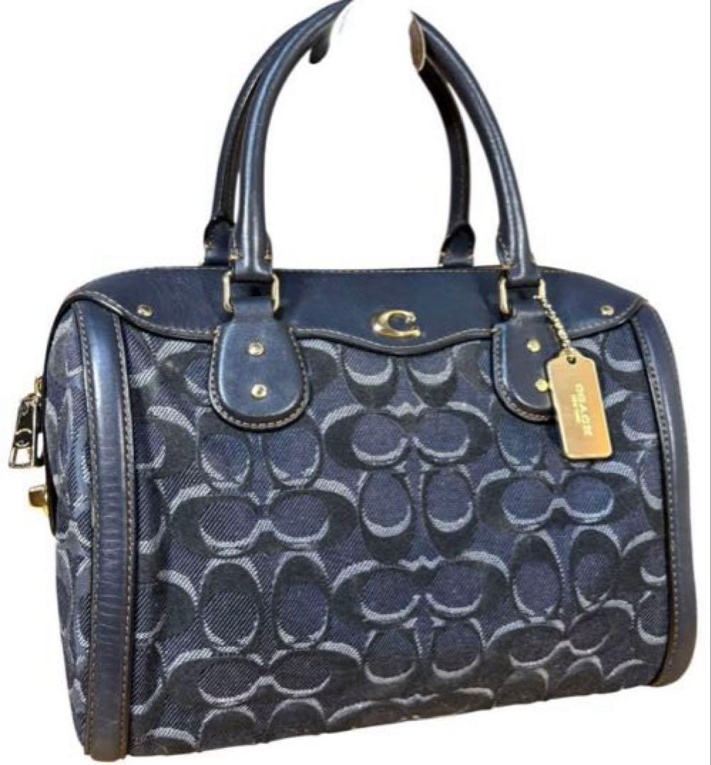 【美品】希少　COACH 2way バッグ シグネチャー　デニム　ボストン
