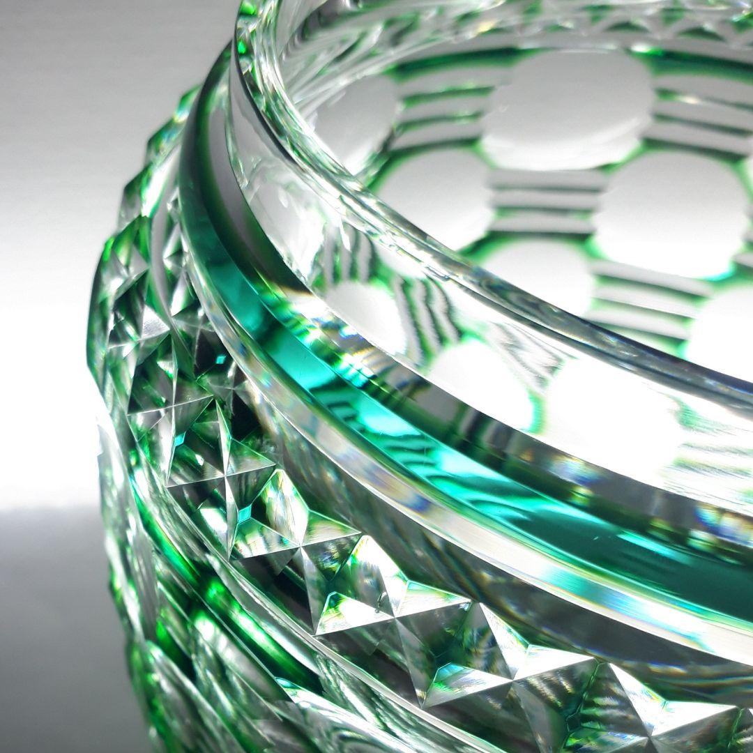 薩摩切子　松浦正行 大型作品　緑被切子　　″ 水指 ″【人気作家 入手困難作品】