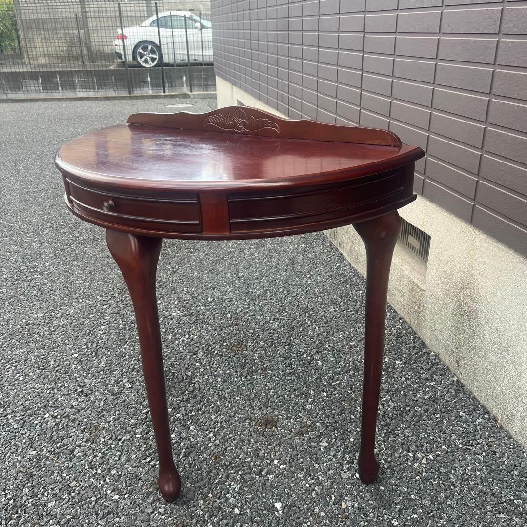 フジ　猫脚コンソール 引き出し付　ハーフムーンテーブル