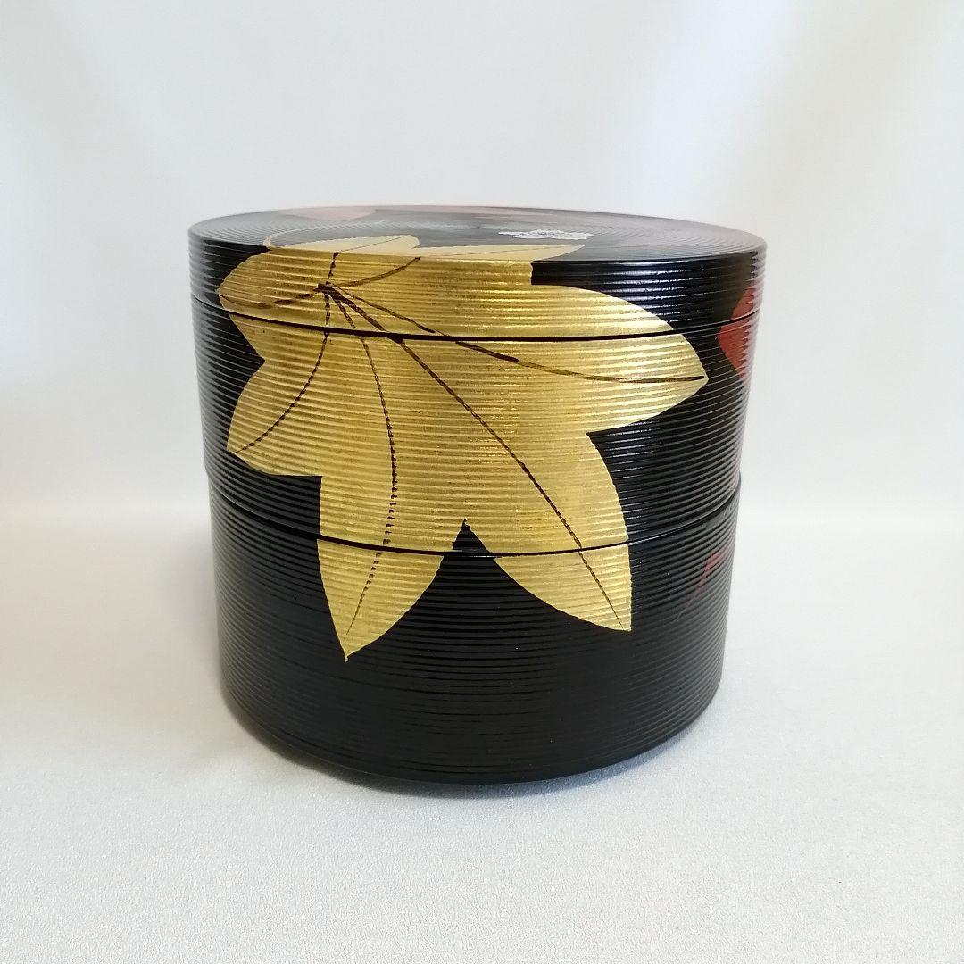 未使用 平安象彦 錦曇 木製 二段重箱 茶道具 和菓子 花見