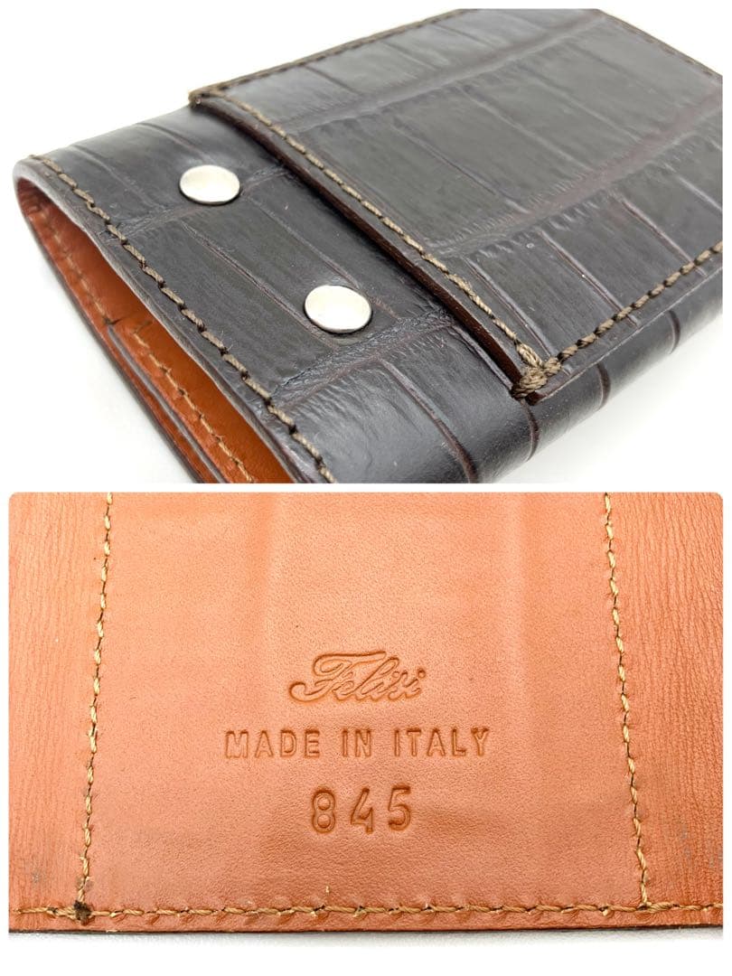 41【新品未使用】Felisi 4連レザーキーケース本革 クロコ ダークブラウン