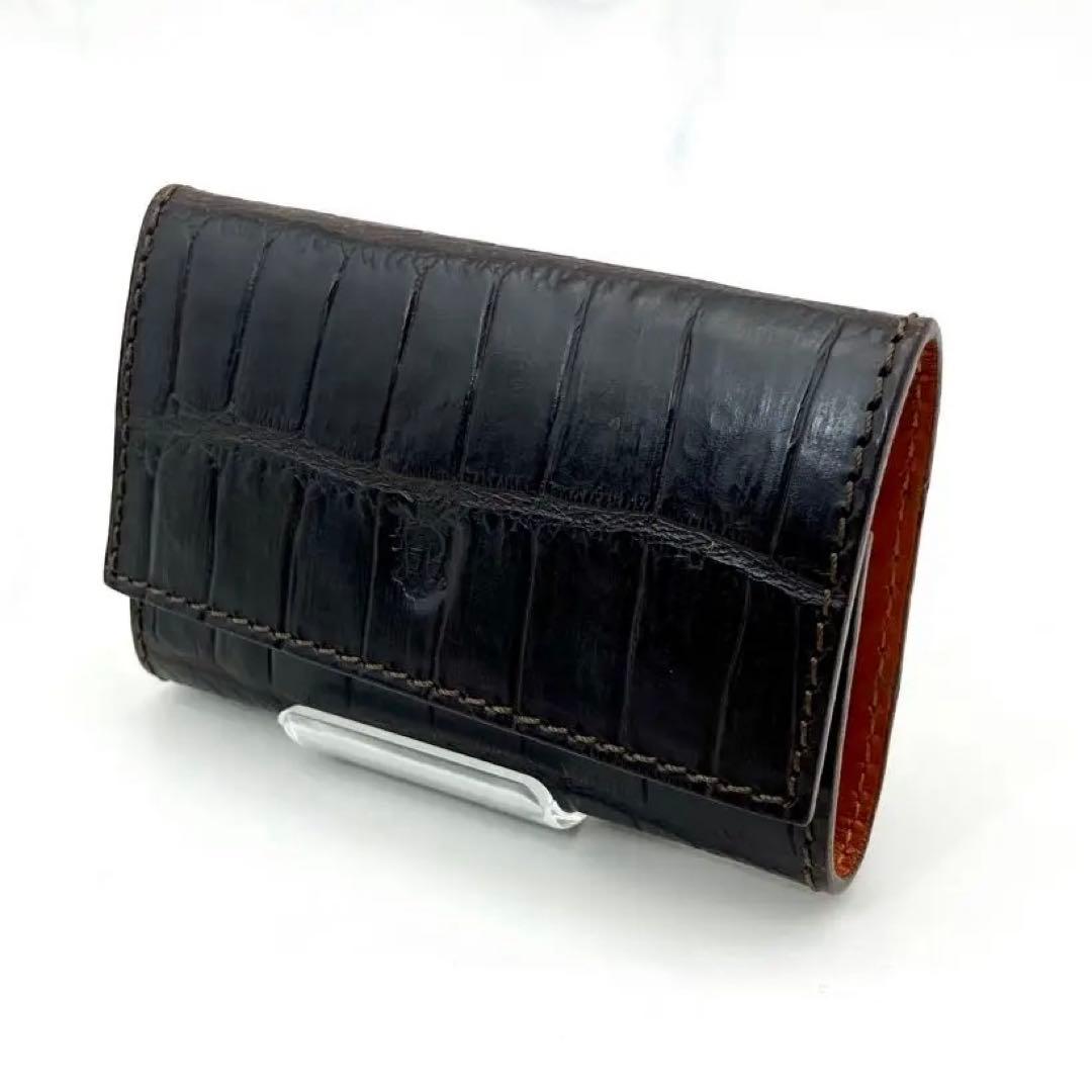 41【新品未使用】Felisi 4連レザーキーケース本革 クロコ ダークブラウン