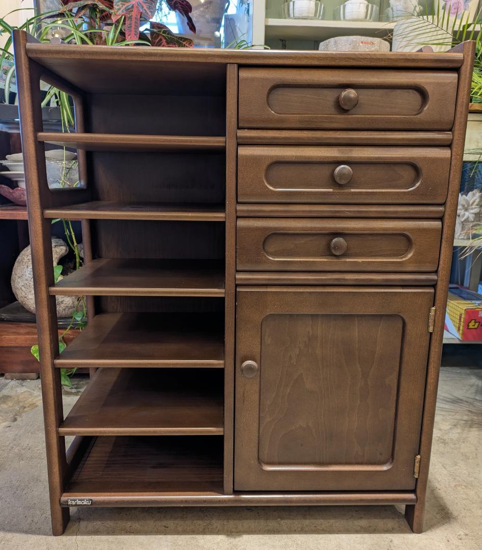 【美品】カリモク ミニサイドボード 電話台 FAX台 木製 収納家具 サイド収納