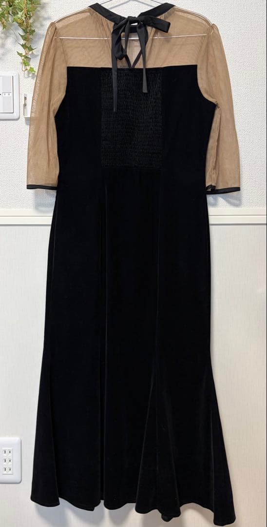 LEJA バックリボンシアー切り替え ベロアマーメイドフレアドレス