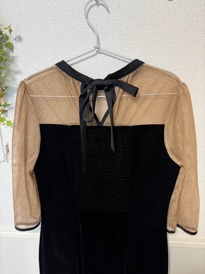 LEJA バックリボンシアー切り替え ベロアマーメイドフレアドレス