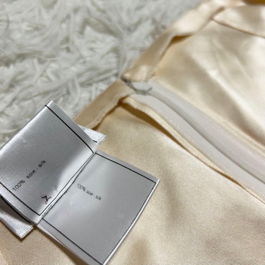 CHANEL シルク100% ココマーク パール リボン 光沢 フレアスカート