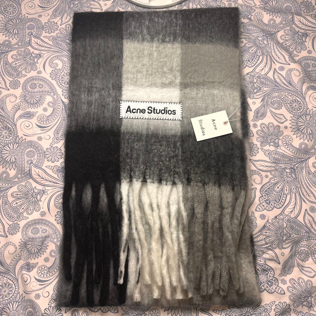 黒　ACNE STUDIOS 新品未使用 モヘアチェック柄スカーフ　マフラー