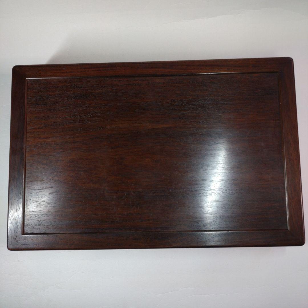 吉勝作　長方型 龍図透かし細工 唐木 平卓 花台／大阪唐木指物