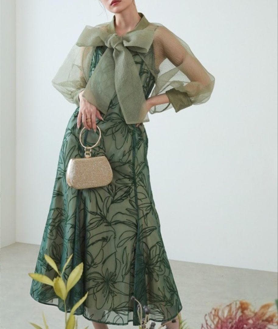 美品 カナ ボウタイ リボン ボレロ ワンピース L 結婚式 大きい ゆったり