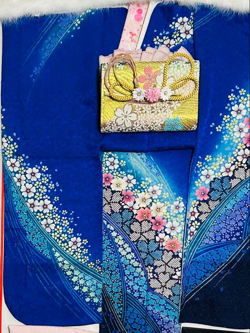 ロイヤルブルーの貴賓溢れるお振袖 25点完全フルセット　未使用