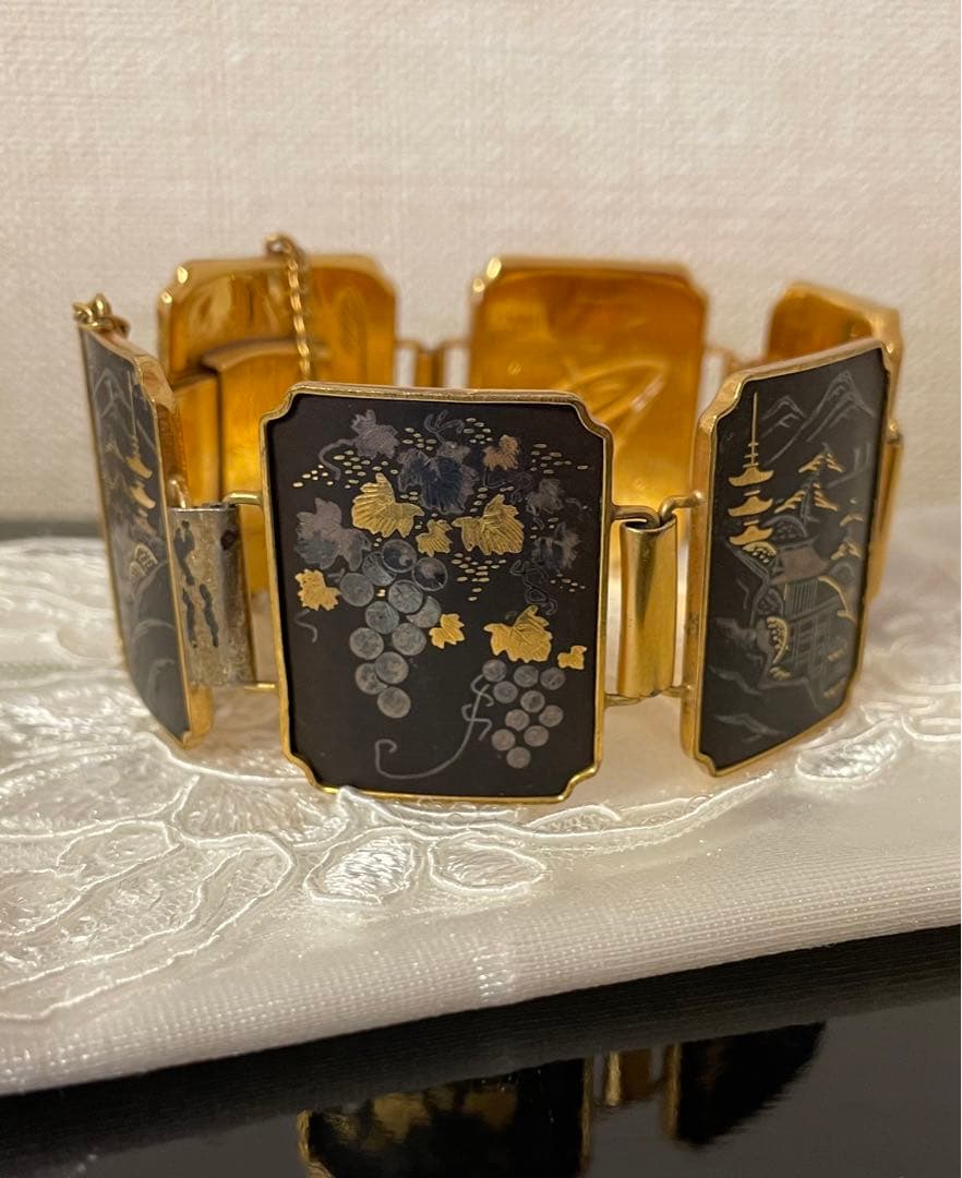 アミタ　象嵌細工　24Kゴールド& シルバー　6パネル　レディースブレスレット