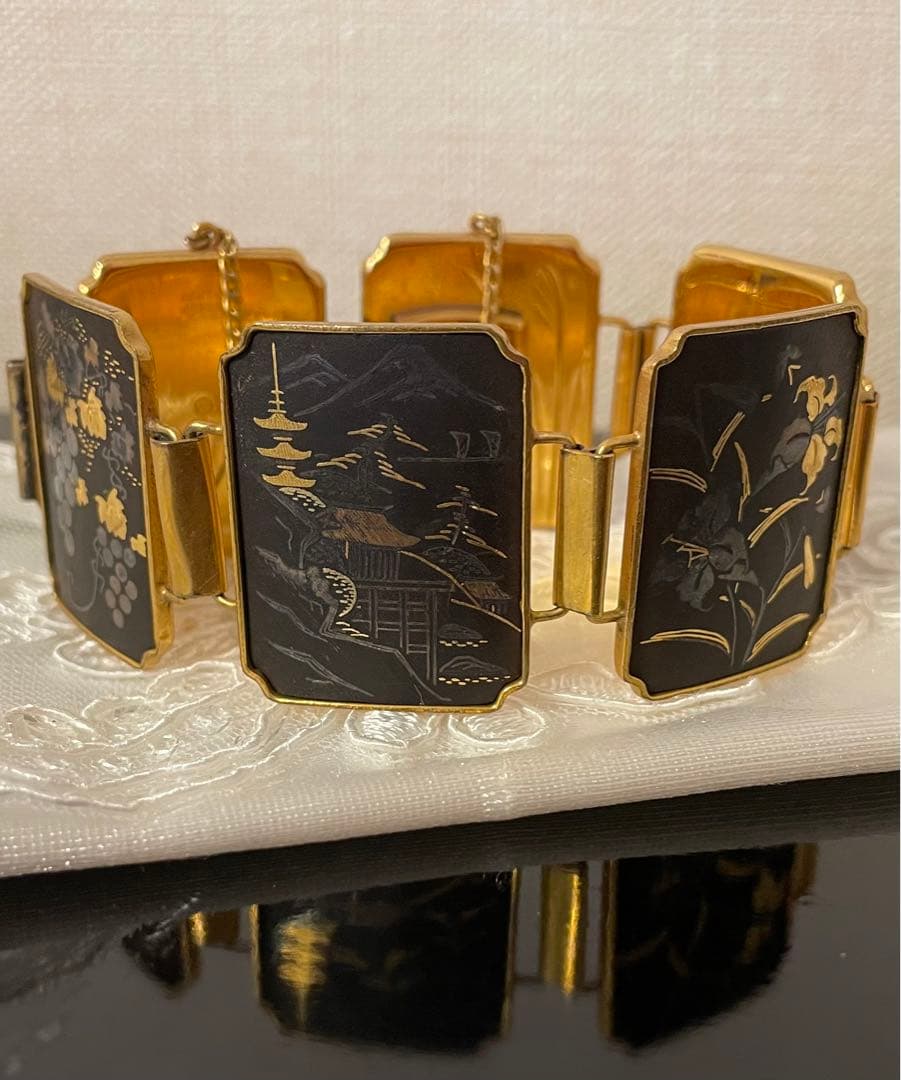 アミタ　象嵌細工　24Kゴールド& シルバー　6パネル　レディースブレスレット