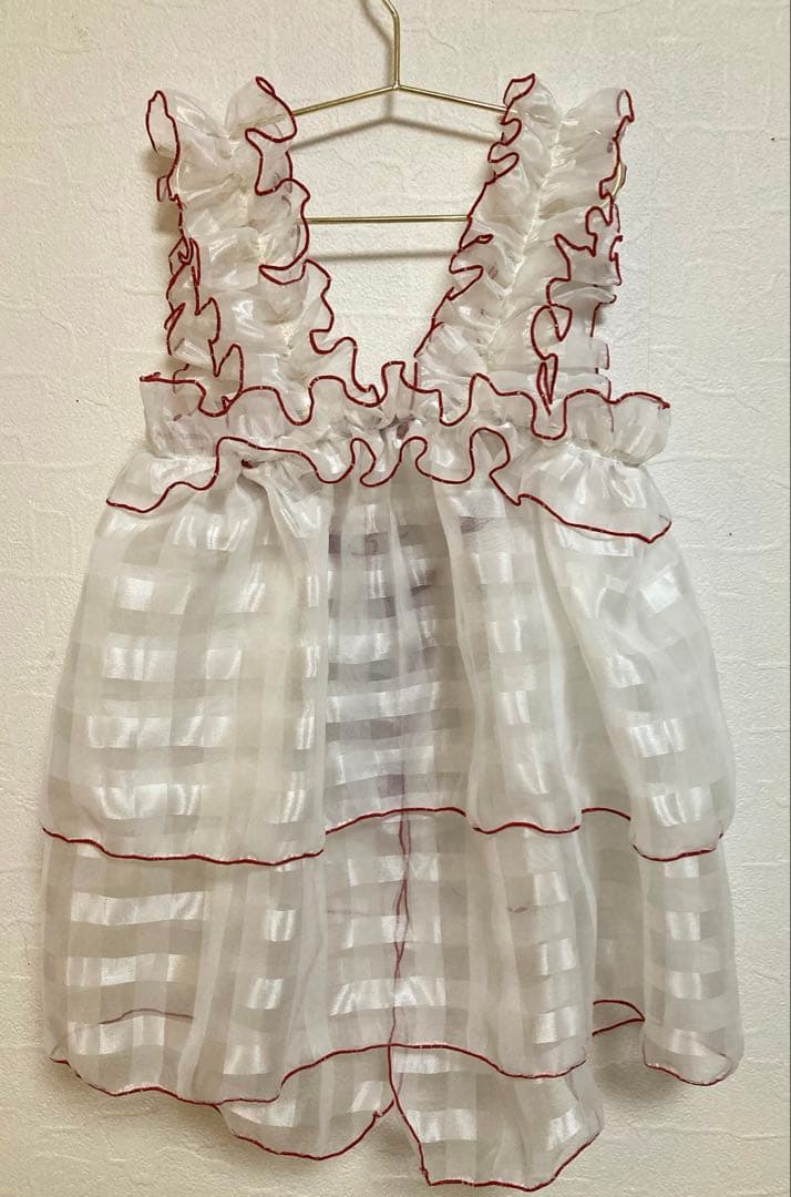 チュール　被布　エプロン　七五三　紅白　女の子　レトロ　着物　フリル　赤　白