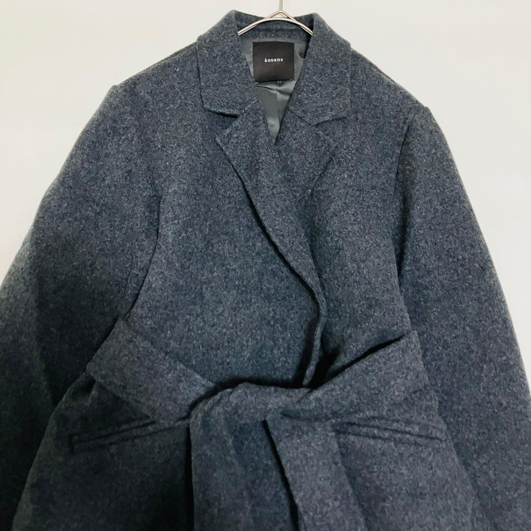 23AW anuans リバーロングチェスターコート ピュアウール グレー