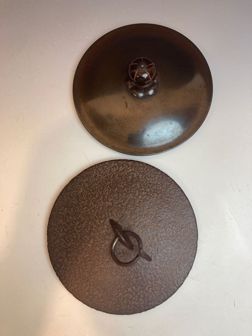 釜師 佐藤浄清 作 裏鏊釜 替蓋添 端立付 共箱 茶道具 茶釜