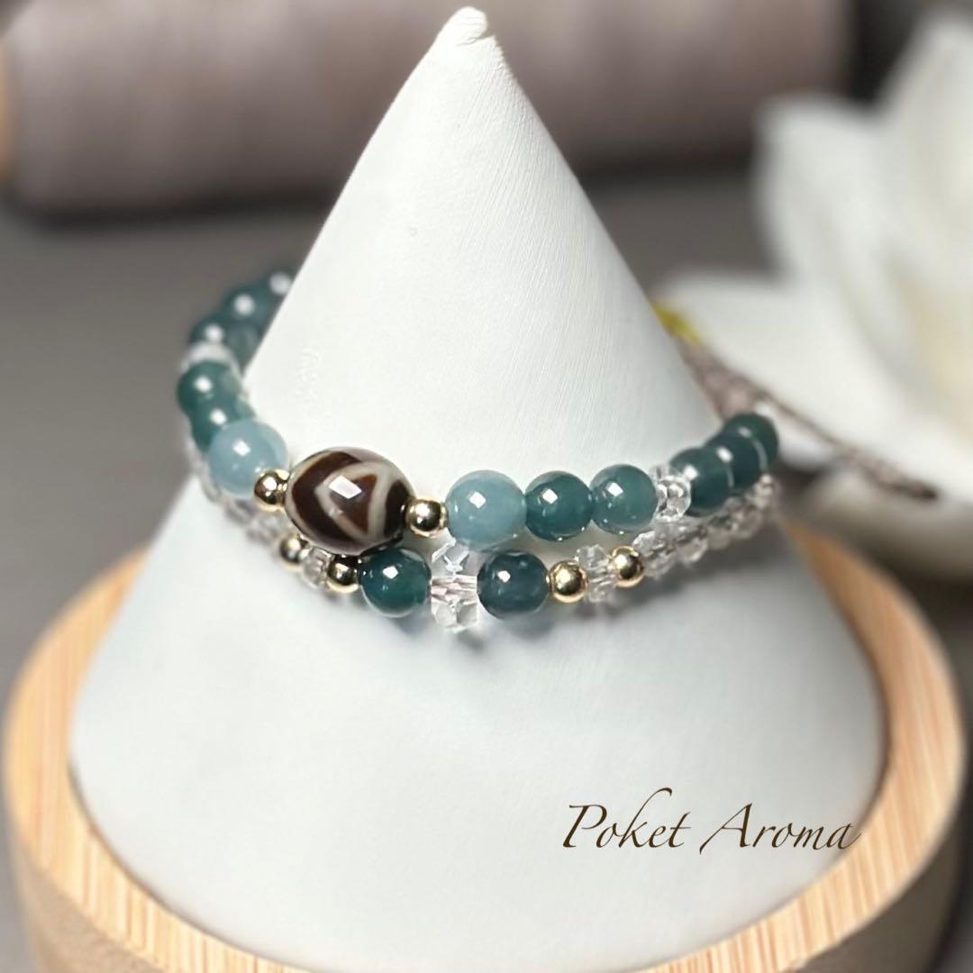 『森精』山形天珠とブルー翡翠のマクラメブレスレット