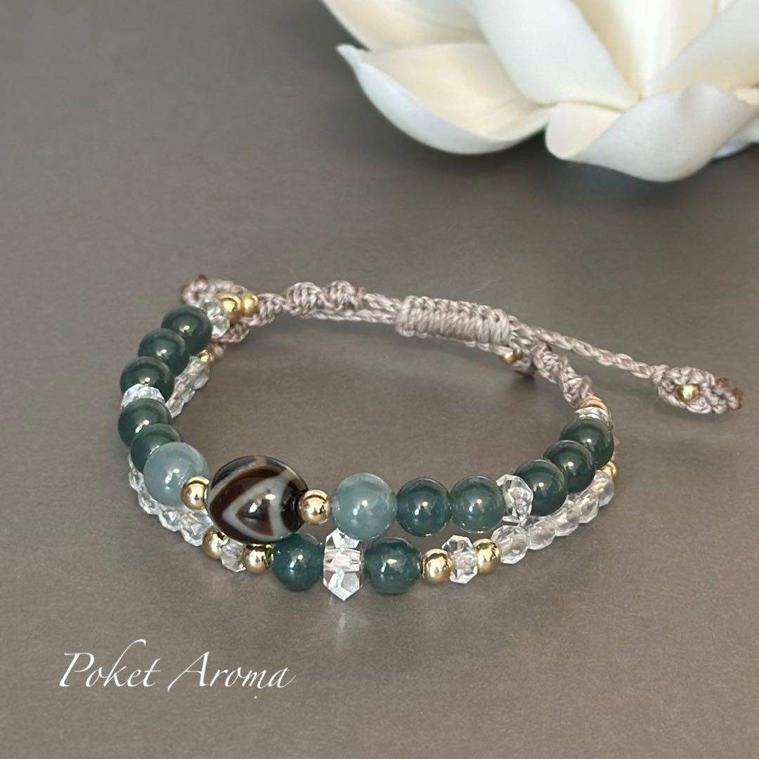 『森精』山形天珠とブルー翡翠のマクラメブレスレット