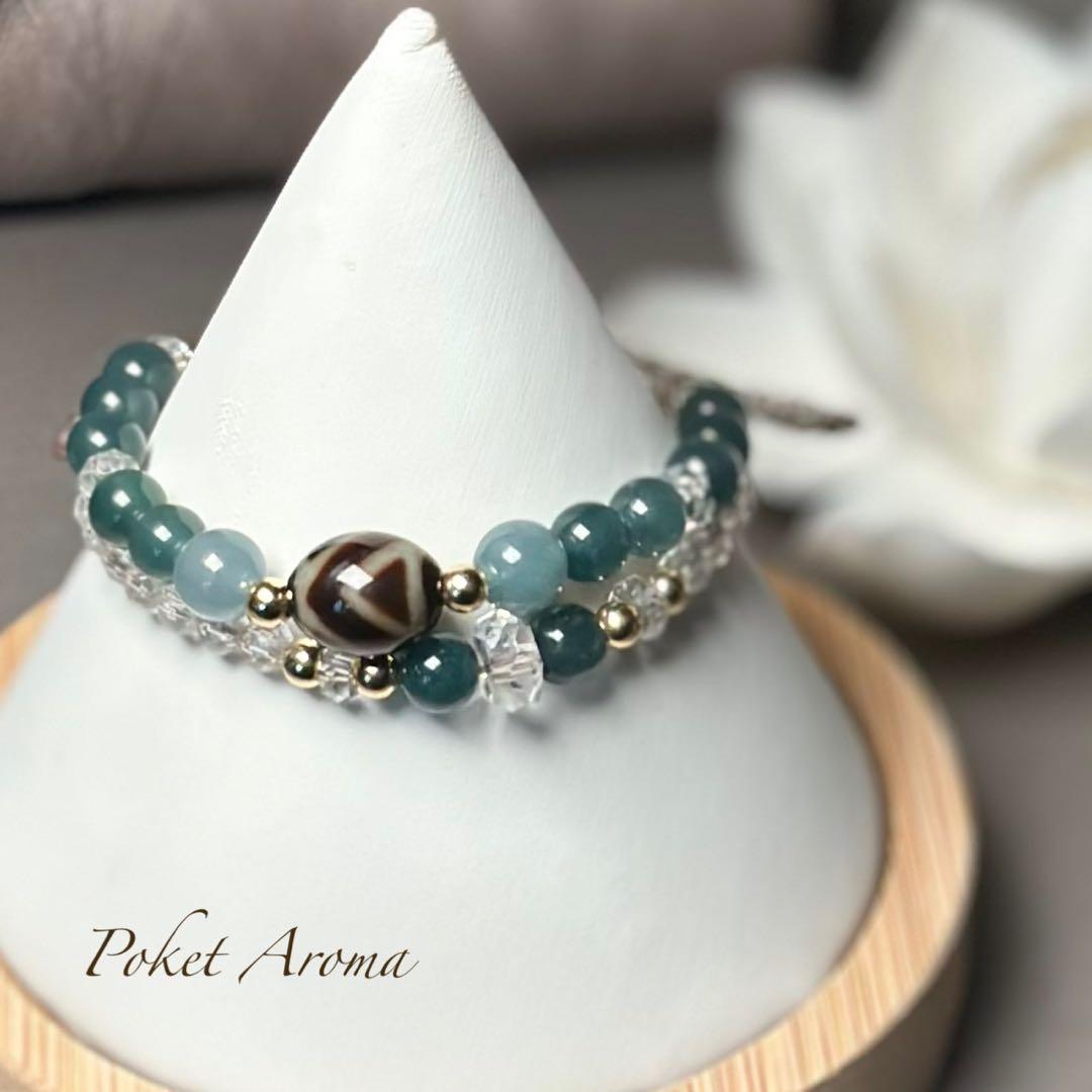 『森精』山形天珠とブルー翡翠のマクラメブレスレット