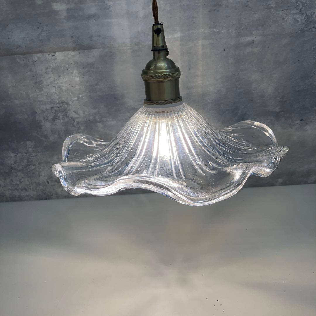 昭和レトロ アンティーク ペンダントライト 真鍮 ガラスシェード 照明器具