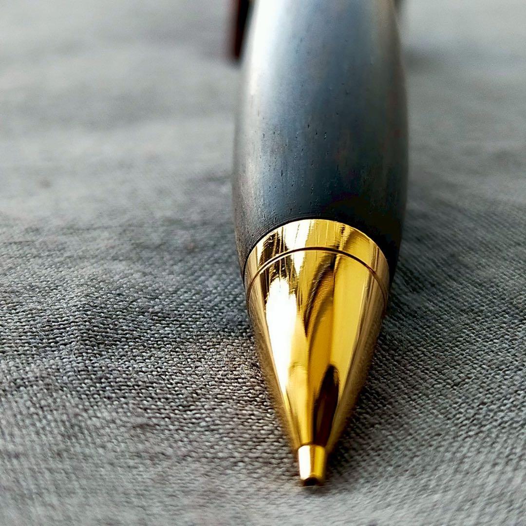 ハンドメイド　木軸シャープぺン　黒柿　孔雀杢　0.5mm　天然木　ゴールド