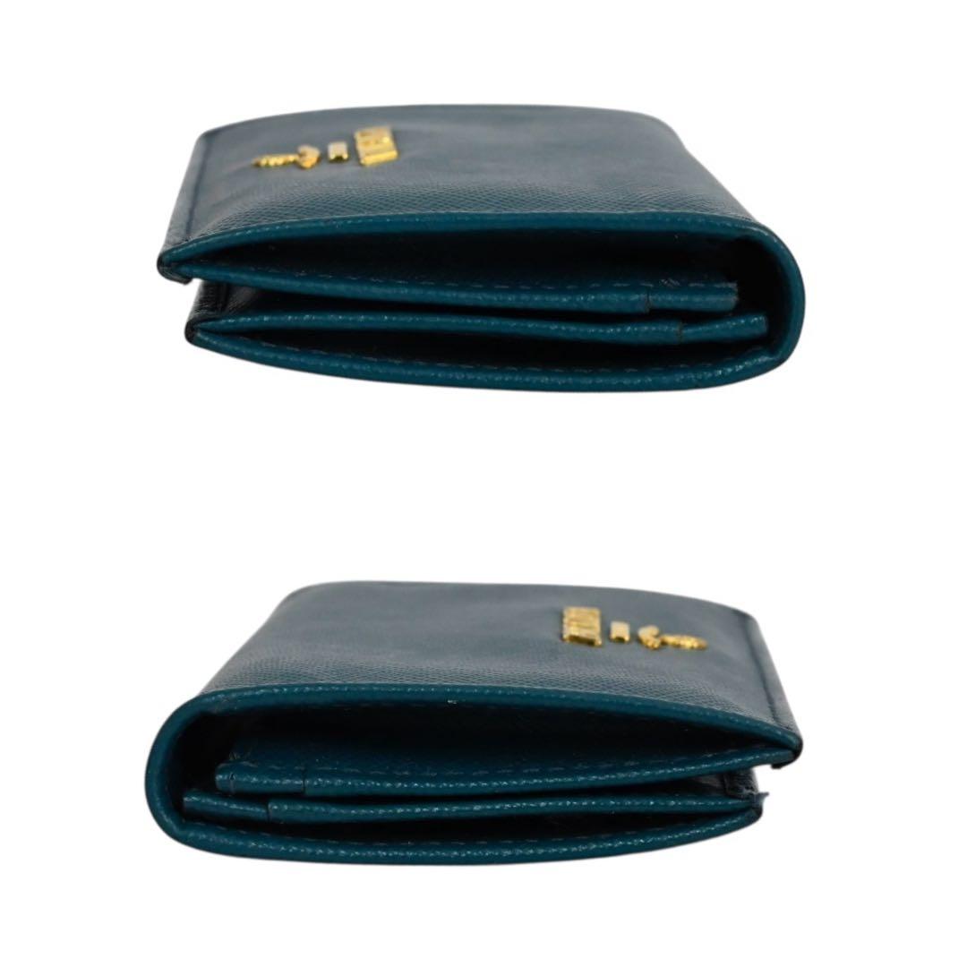 【美品】プラダ　レザー　折財布　カード　小銭　　ブルー　青　ウォレット