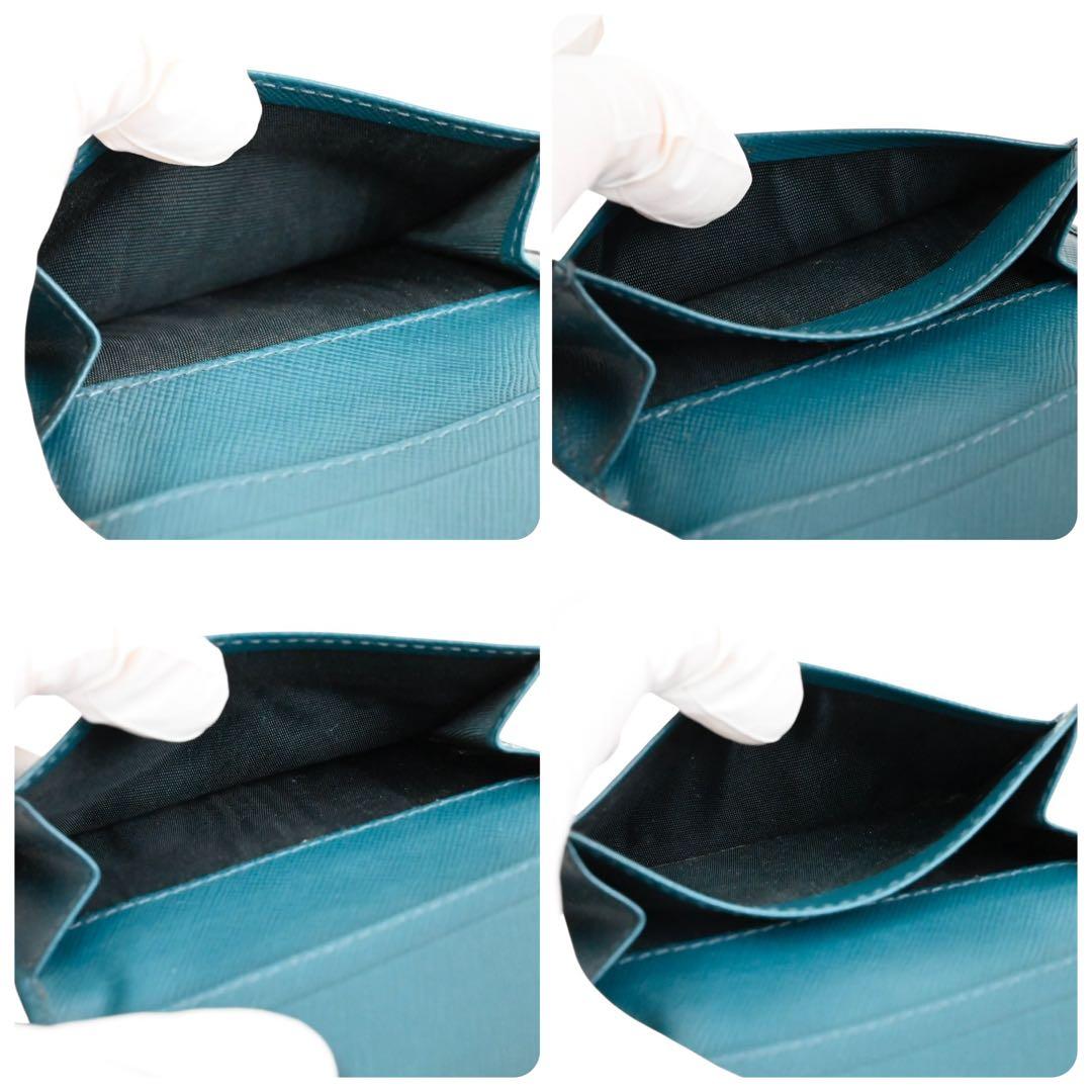 【美品】プラダ　レザー　折財布　カード　小銭　　ブルー　青　ウォレット