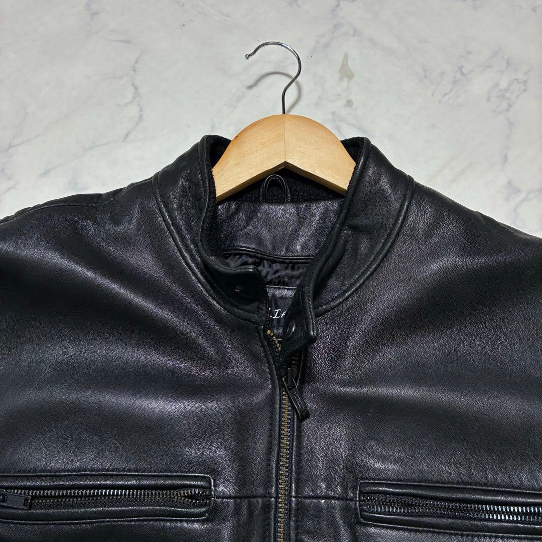 美品/XLサイズ✨ラムレザー シングル ライダースジャケット 羊革 ブラック