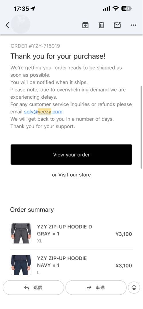 YZY ZIP UP HOODIE ネイビー　L