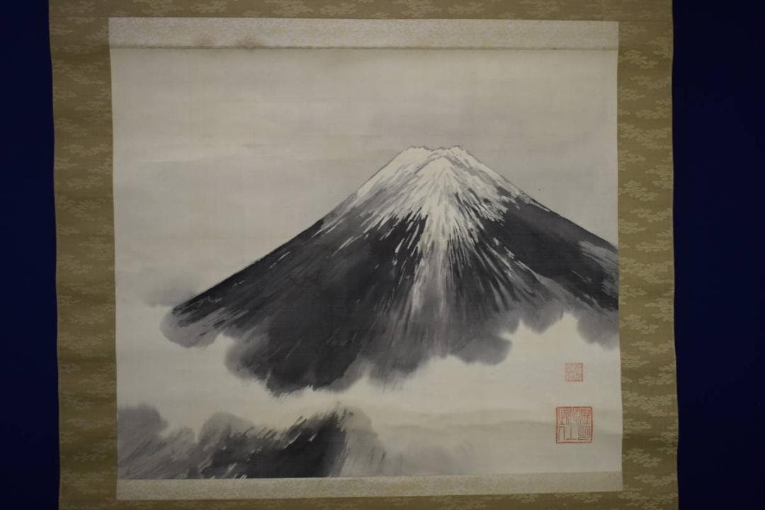 不詳/作者不詳/富士山図/市川寿海の桐極箱付/大幅/布袋屋掛軸HG-754