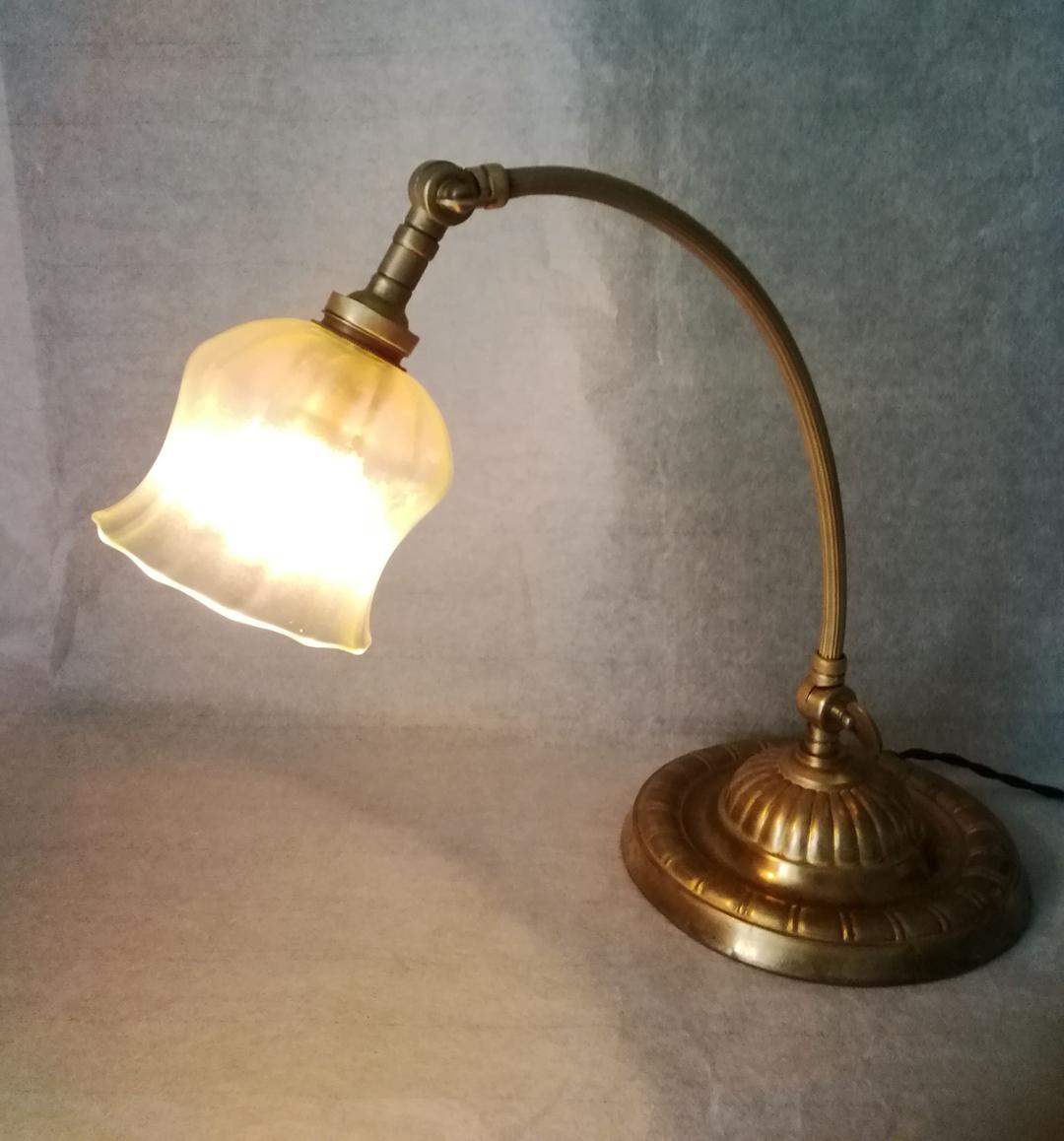 逸品　アール・デコ　テーブルデスクランプ　ウラン&オパルセントG真鍮　フランス