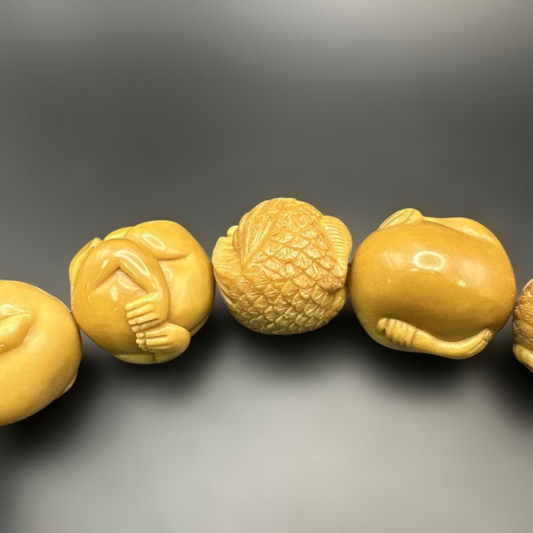 数珠，念珠，動物彫刻，ビーズ 12個セット