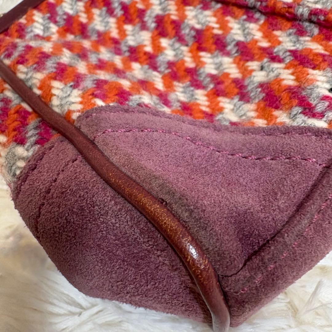 コーチ 8F45 がま口ポーチ ミニバッグ パーティーバッグ ツイード スエード