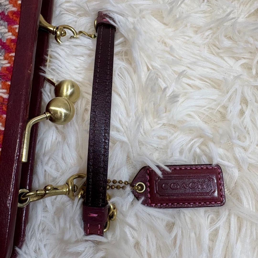 コーチ 8F45 がま口ポーチ ミニバッグ パーティーバッグ ツイード スエード