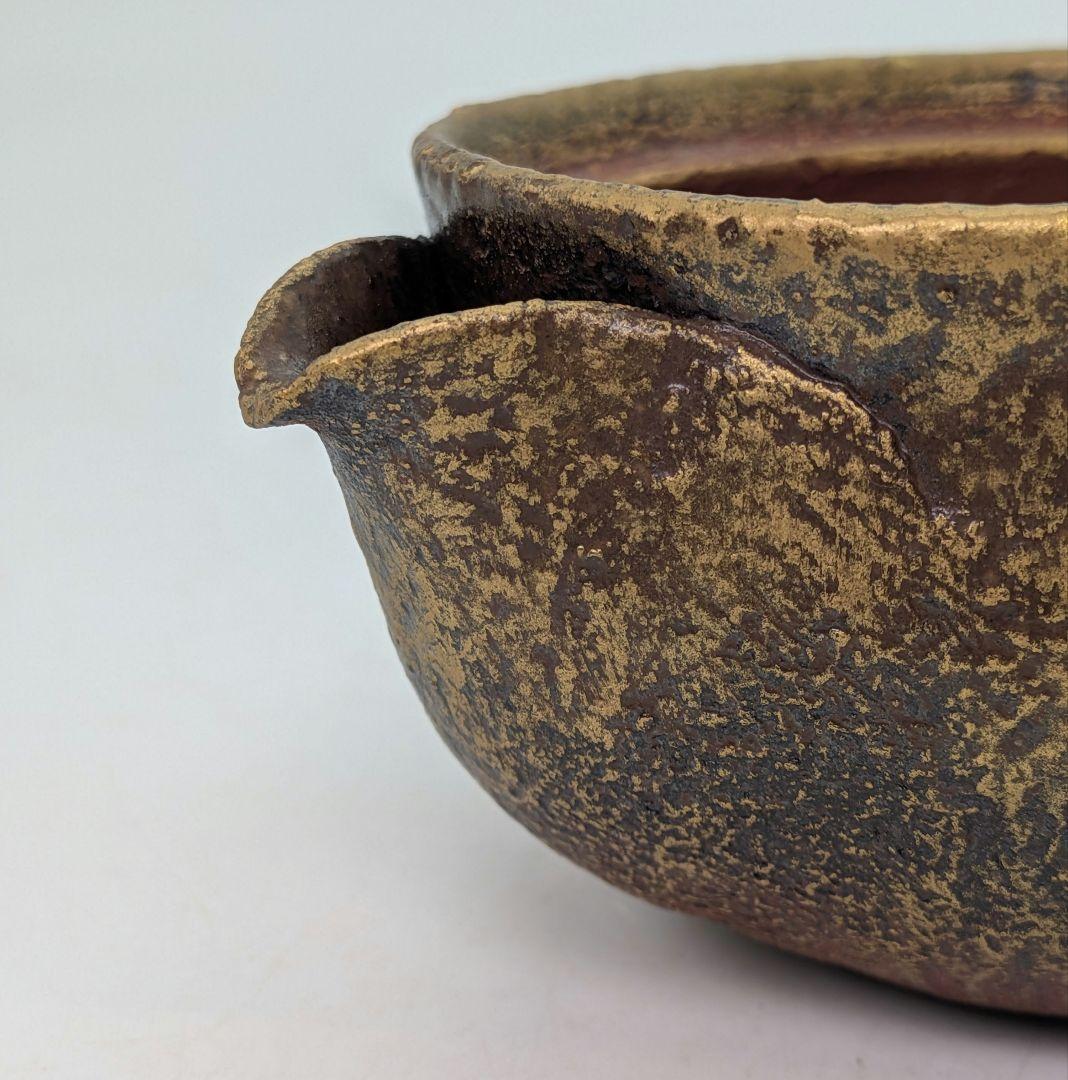 鈴木篤夫 備前焼 金彩備前宝瓶 四方桟共箱共布栞 手造り宝瓶 泡瓶 煎茶道具