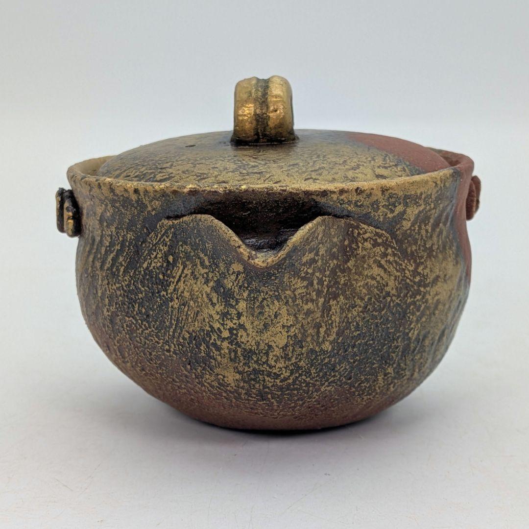 鈴木篤夫 備前焼 金彩備前宝瓶 四方桟共箱共布栞 手造り宝瓶 泡瓶 煎茶道具